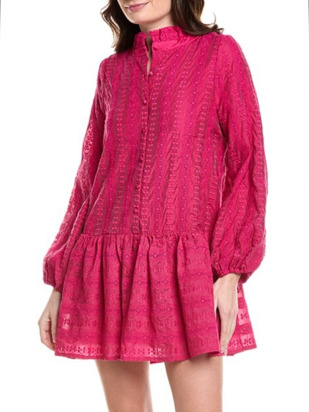 FATE Fuchsia Long-Sleeve Lace Tiered Dress Size S